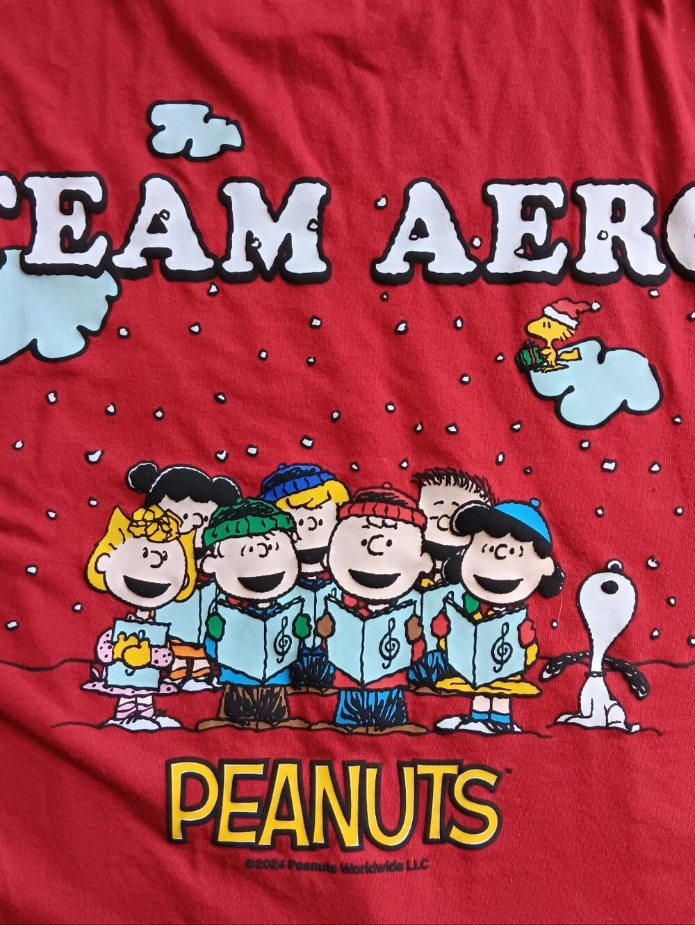 Set Of 2 Matching Aeropostale Peanuts Graphic Christmas Tee Shirts Size Large